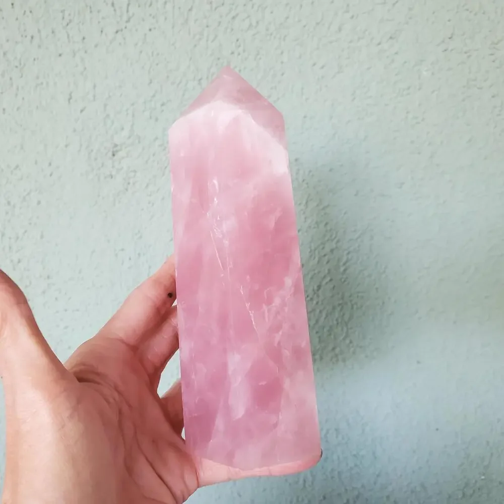 Rose Quartz Deep Dark Pink Flashy Crystal Large Tower 868 grams